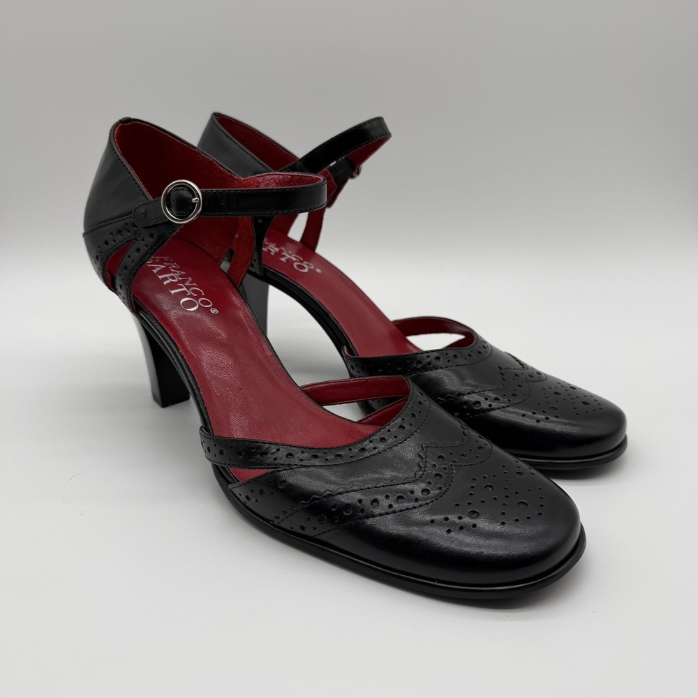 Vintage Franco Sarto Black Leather Mary Jane High Heels Wingtip Brogue Detail 10